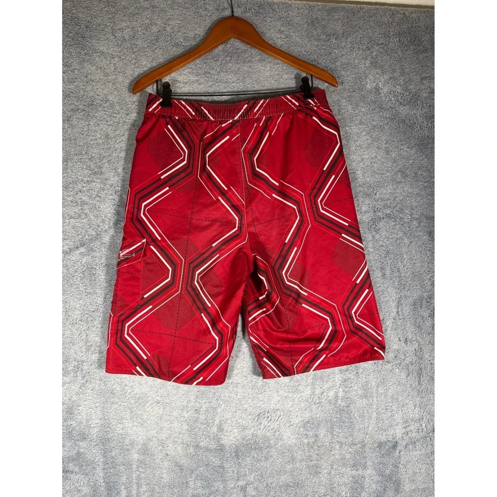 Tony Hawk Boys XL Red Geometric Board Shorts Swim Trunks Mesh Lined Cargo Pocket